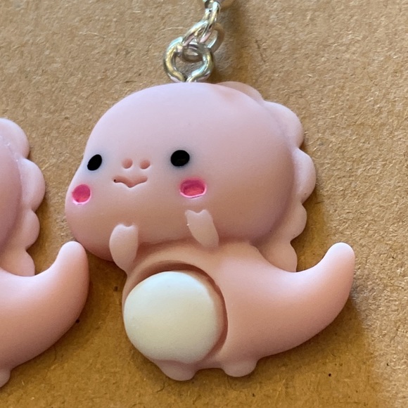 New baby dinosaur earrings on silver wires with random colored gift bags. - Picture 2 of 6